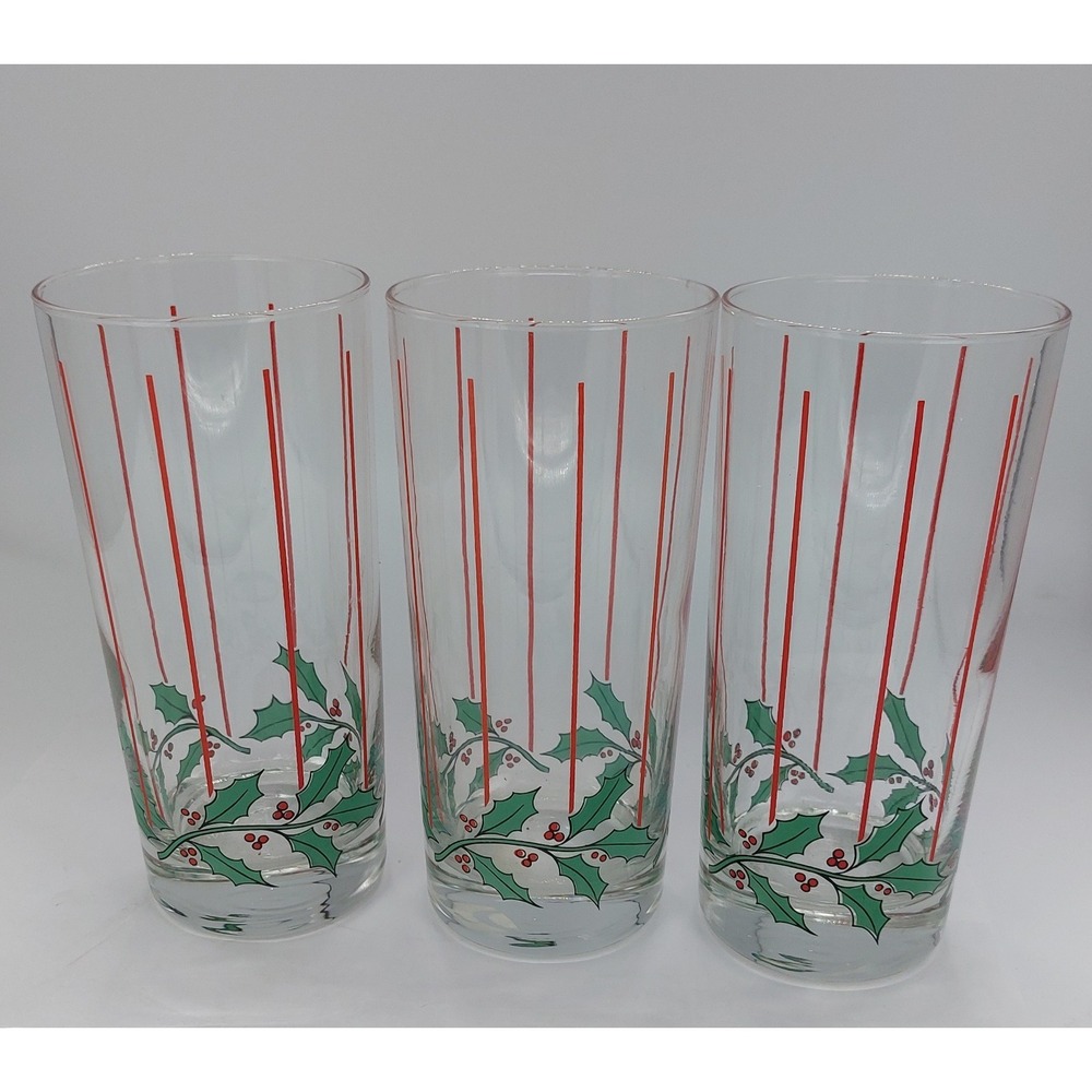 Vintage Luminarc Party Time Set Of 3 Christmas Coolers 15 OZ Glass Tumblers